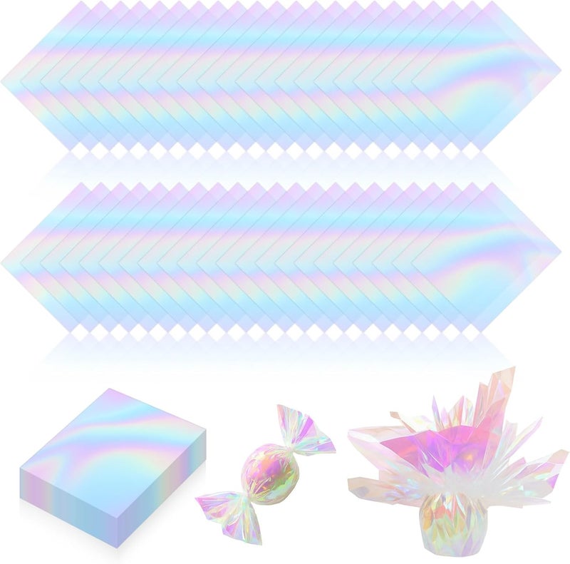 PEASUG 120 PCS Iridescent Cellophane Sheets, 6x8 Inches Holographic Candy Cellophane Wrap, Iridescent Paper for DIY Crafts Project, Art, Lights, Window Decoration - Image 1